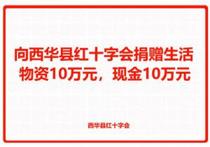 向西華縣紅十字會捐贈生活物資10萬元，現(xiàn)金10萬元